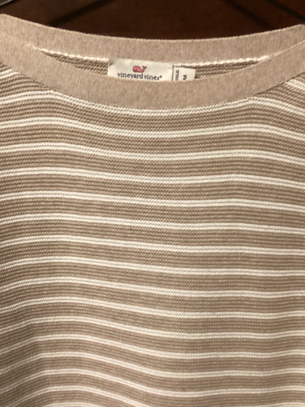 Vineyard Vines Beige and White Striped Crewneck Sweater
